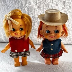 Lot Of 2 Vintage 50s 60s Dolls Red Head Freckles Big Eyed Dolls Country Antiques